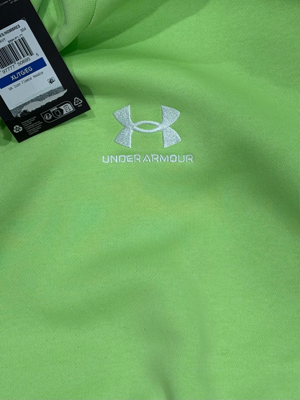 Under Armour Men’s Bright Neon Green Pullover Hoodie - Picture 5 of 6